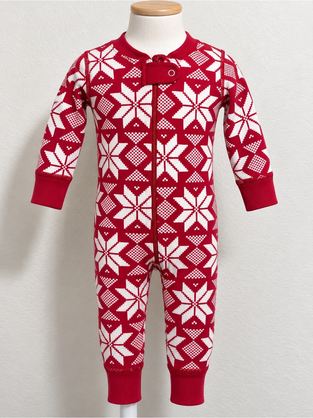 Hanna Andersson Red White Nordic Print Organic Cotton Baby Sleeper 6-12M